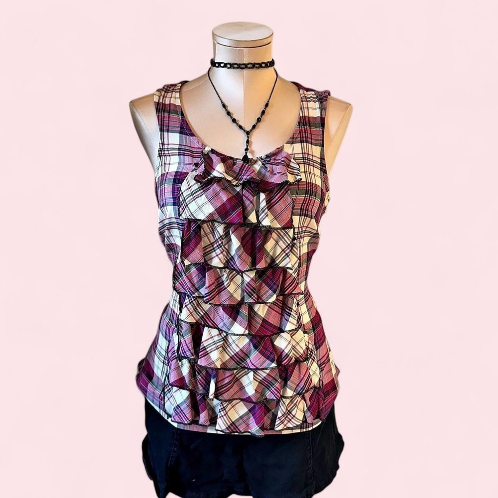 Y2K Tommy‎ Hilfiger plaid ruffle tank in gorgeous purple
